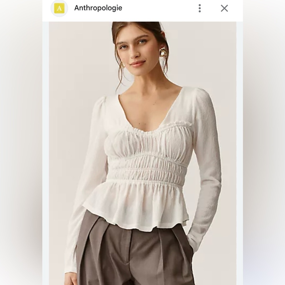 Anthropologie Cream Peplum Blouse